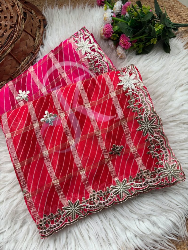 Jk 397 Viscose Chokda Leheriya With Gotta Foil Work Saree